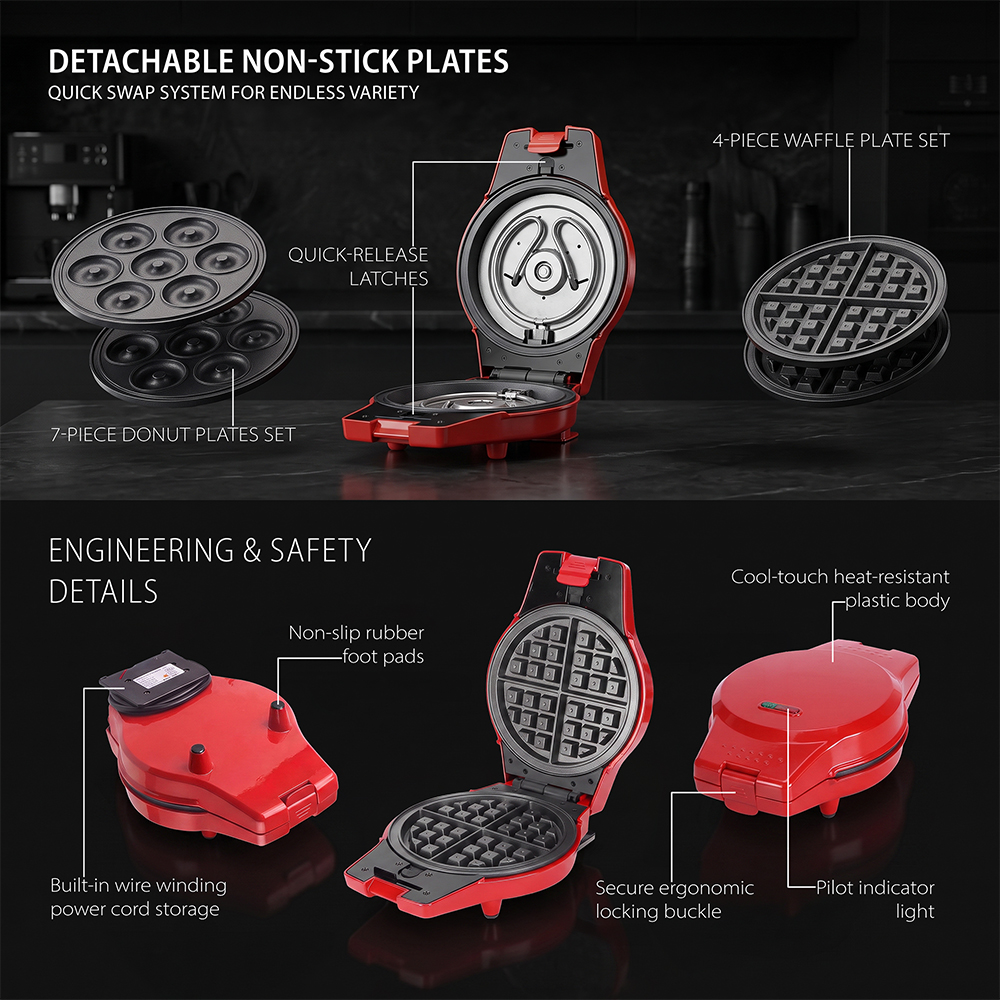 Saachi 2-in-1 Waffle/Donut Maker NL-2M-1564-RD - Image 3