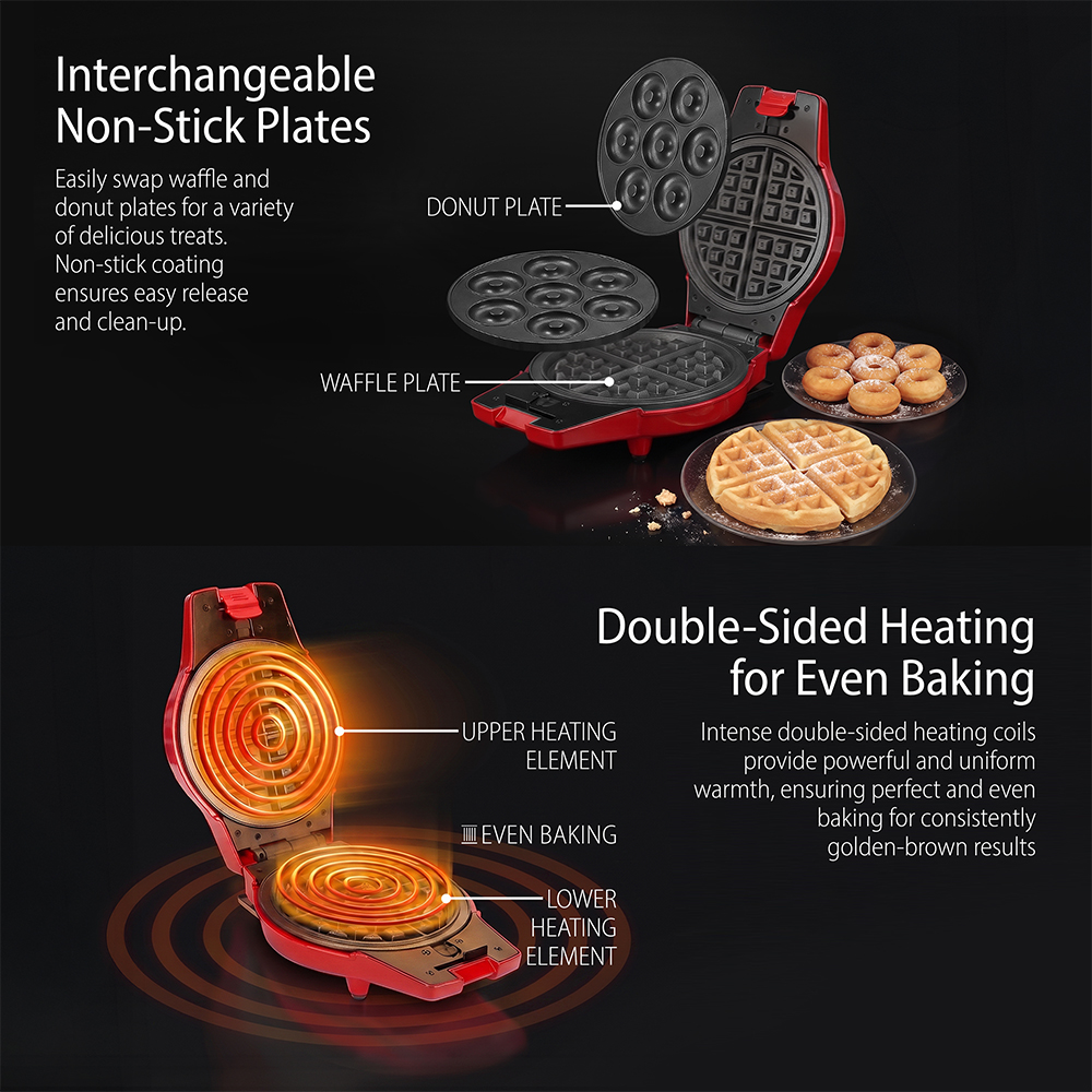Saachi 2-in-1 Waffle/Donut Maker NL-2M-1564-RD - Image 4