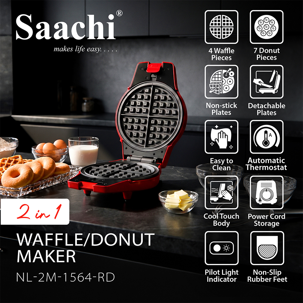 Saachi 2-in-1 Waffle/Donut Maker NL-2M-1564-RD - Image 5