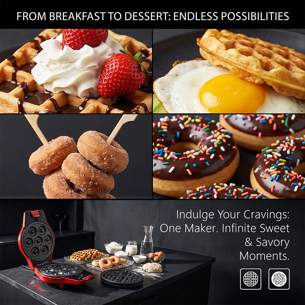 Saachi 2-in-1 Waffle/Donut Maker NL-2M-1564-RD - Image 6