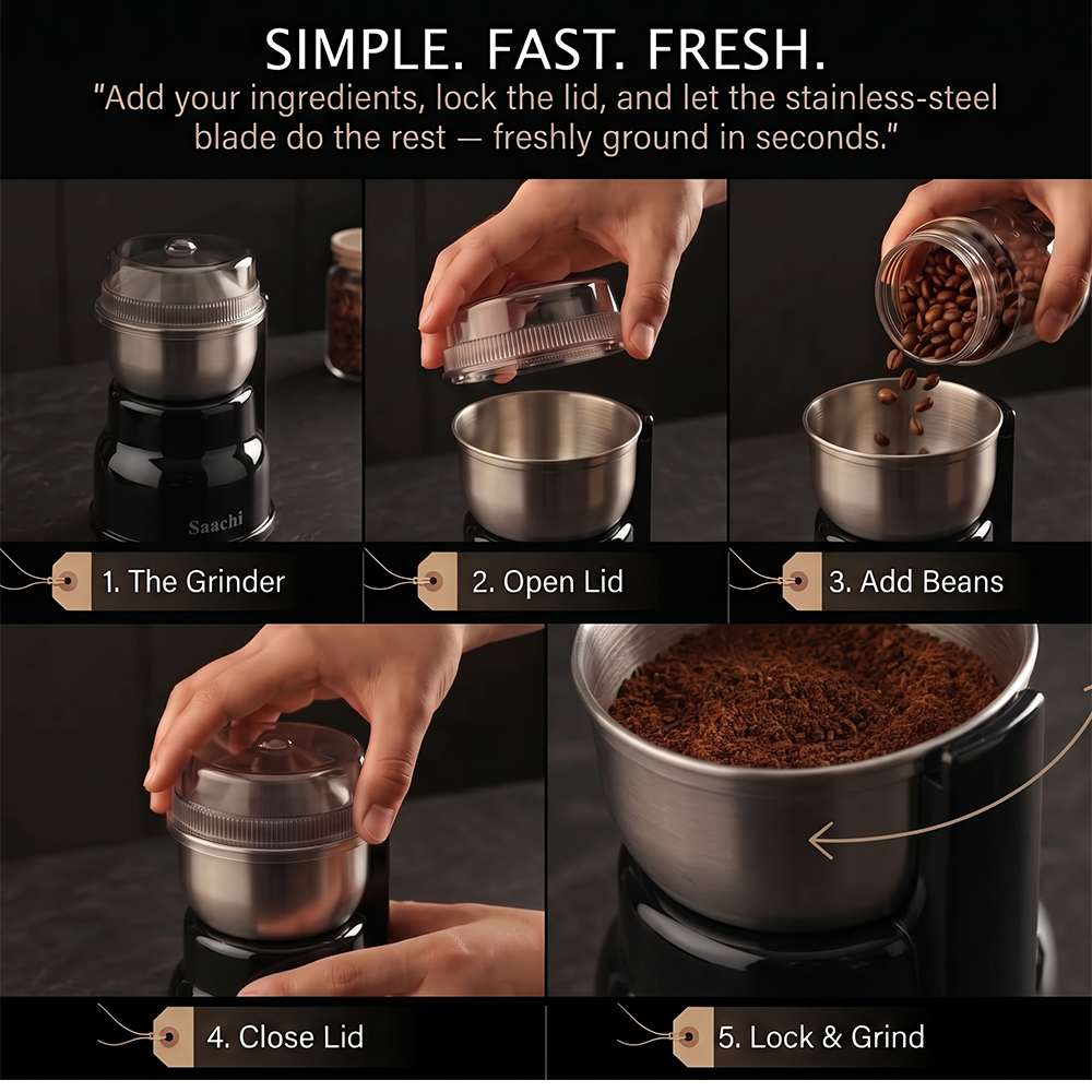 Saachi 100-Grams Coffee Grinder NL-CG-4972-BK - Image 3