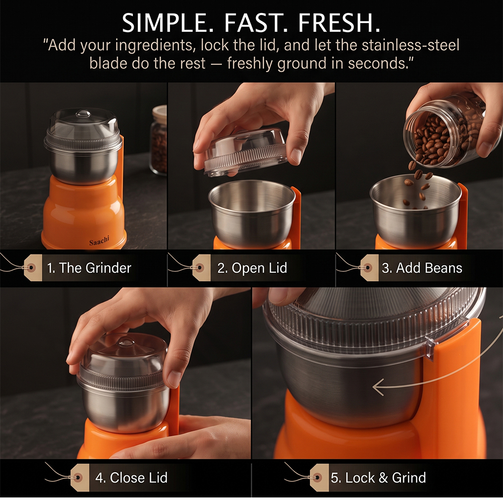 Saachi 100-Grams Coffee Grinder NL-CG-4972-OR - Image 3
