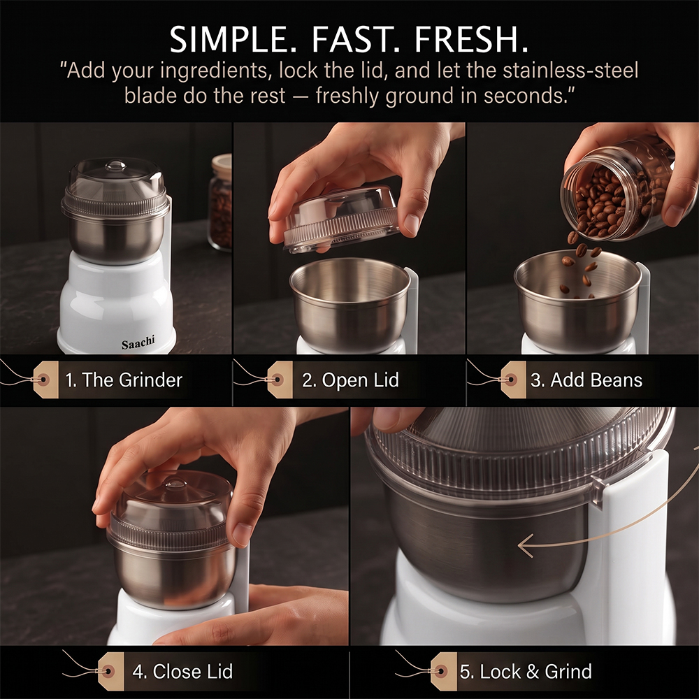 Saachi 100-Grams Coffee Grinder NL-CG-4972-WH - Image 3