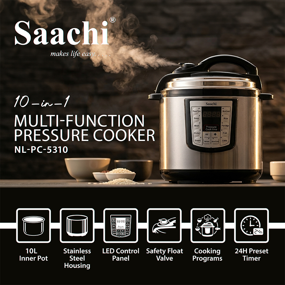 Saachi 10-Litres Electric Pressure Cooker NL-PC-5310-BK - Image 6
