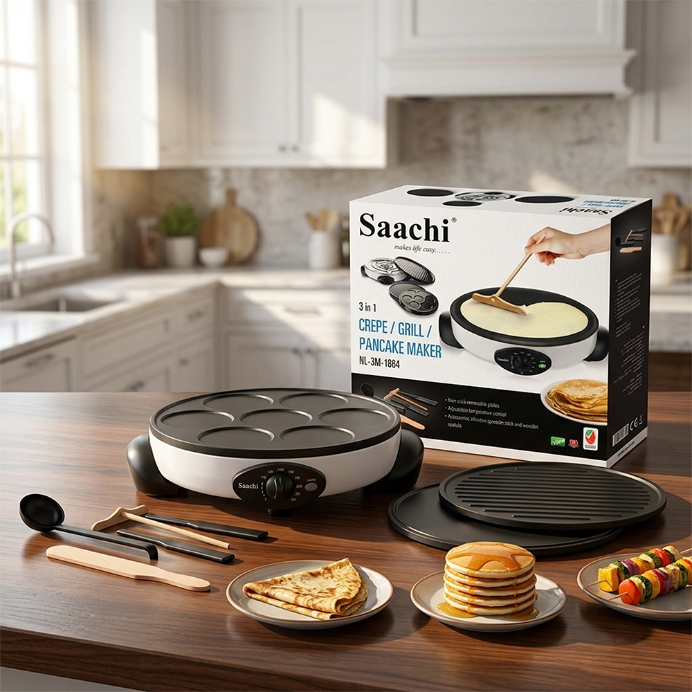 Saachi 3-in-1 Crepe/Grill/Pancake Maker NL-3M-1864-WH - Image 6