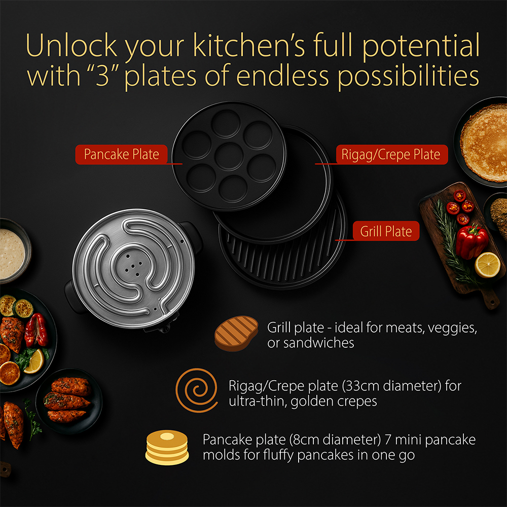 Saachi 3-in-1 Crepe/Grill/Pancake Maker NL-3M-1864-WH - Image 8