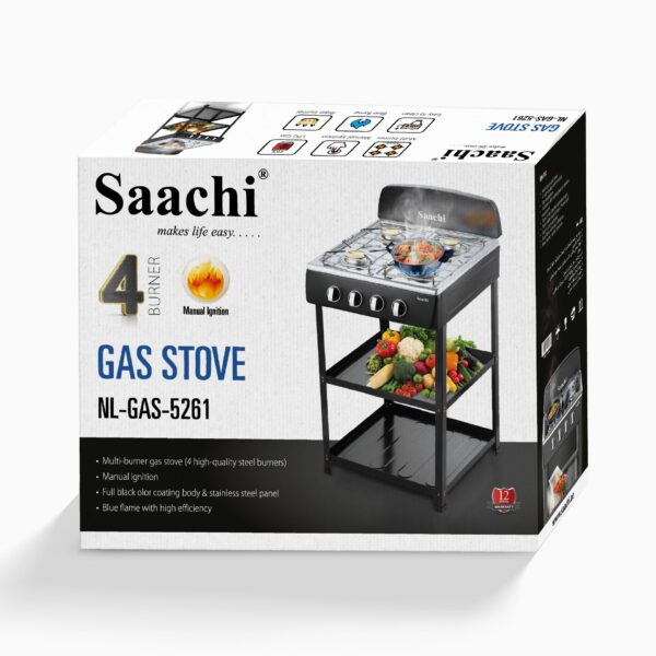 4 Burner Gas Stove With Stand NL-GAS-5261-BK - Image 4