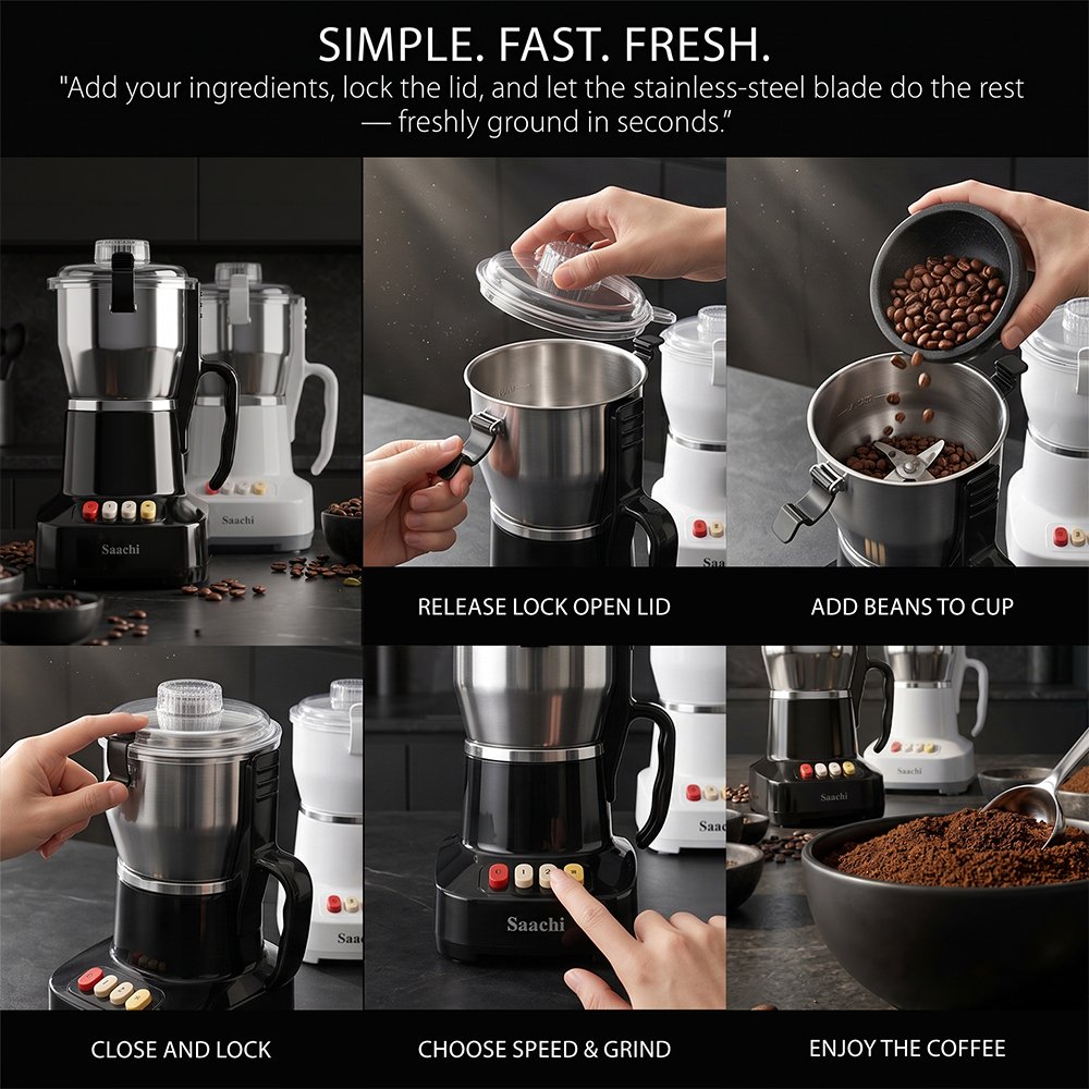 Saachi 300-Grams Coffee Grinder NL-CG-4961-BK - Image 3