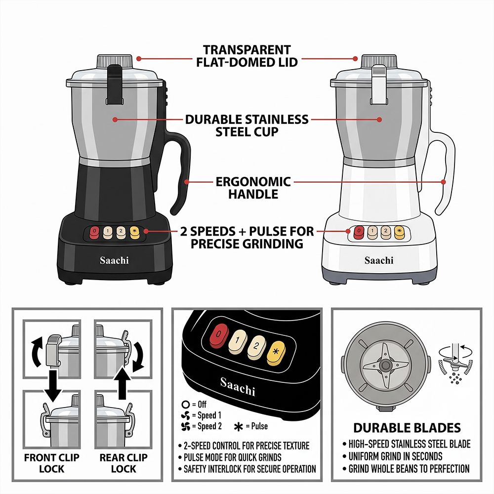Saachi 300-Grams Coffee Grinder NL-CG-4961-BK - Image 4